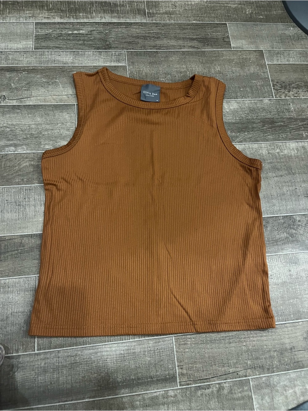 Olivia Rae Ribbed Crewneck Tank in Cinnamon Brown